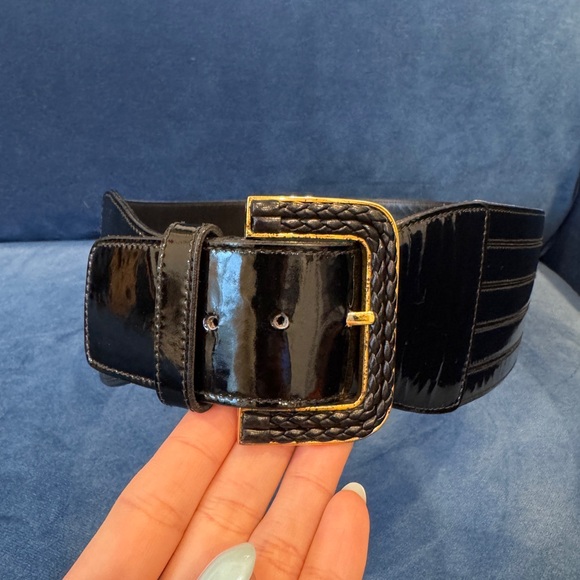 VALENTINO GARAVANI Belt 85CM ‎ Black Patent Leather Corset 1990 1980 ITALY main image 10